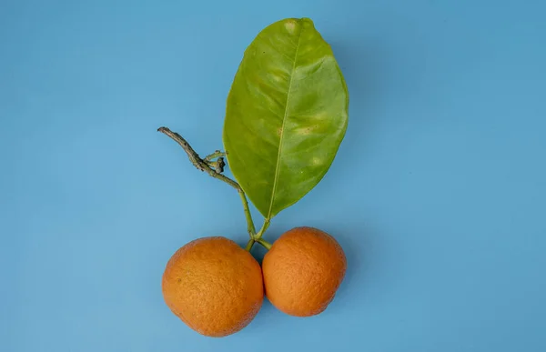 Een Hoge Hoek Van Verse Sinaasappels Een Blauw Oppervlak — Stockfoto