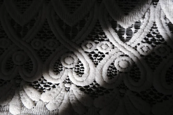 Closeup Shot Lace Pattern Tablecloth Shadow — Stock Photo, Image