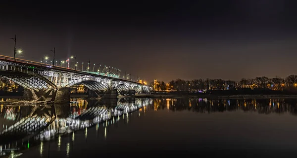Atemberaubender Blick Auf Die Poniatowski Brücke Warschau Bei Nacht — Stockfoto