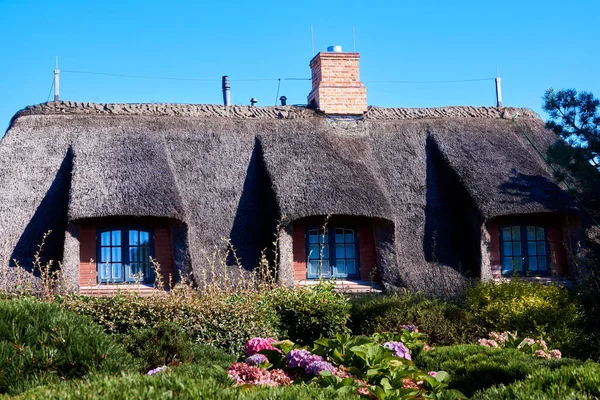 Een Traditionele Prachtige Rieten Woning Een Dorp Met Een Tuin — Stockfoto