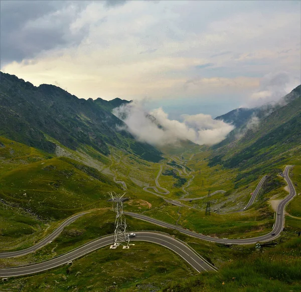 Letecký Pohled Vinoucí Silnici Transfagarasan Horách Fagaras Rumunsko — Stock fotografie