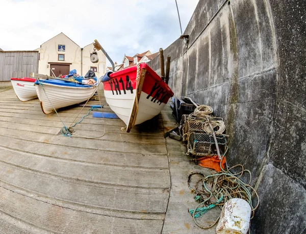 Una Vista Fisheye Barche Pesca Granchio Tradizionali — Foto Stock