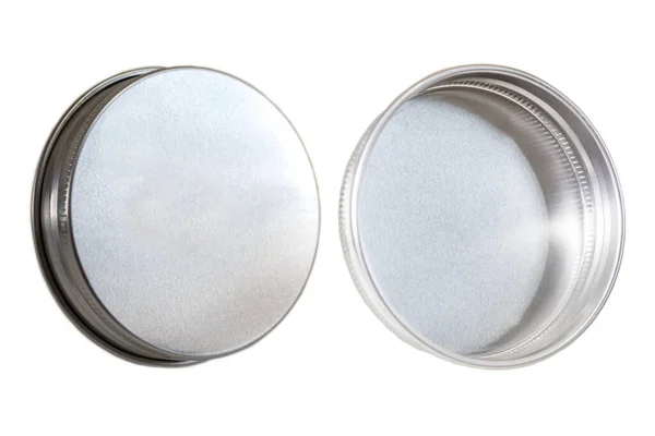 Closeup Both Sides Silver Metal Bottle Cap Isolated White Background — Stock Photo, Image