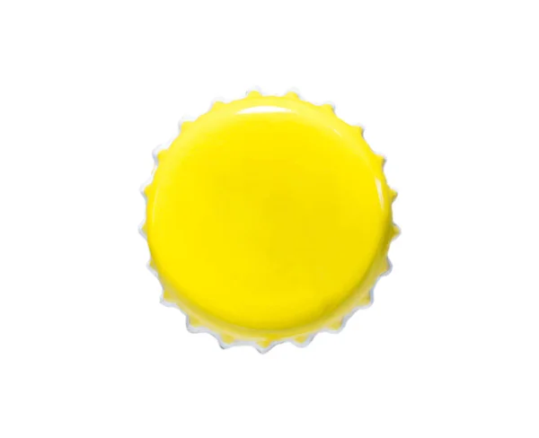 Primer Plano Una Tapa Metálica Amarilla Aislada Sobre Fondo Blanco —  Fotos de Stock
