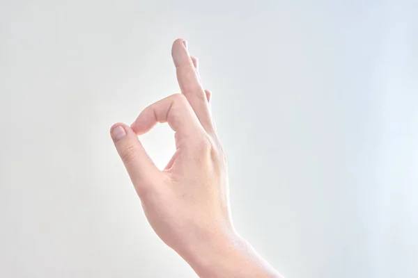 Closeup Male Hand Gesture Okay White Background — Stock Photo, Image