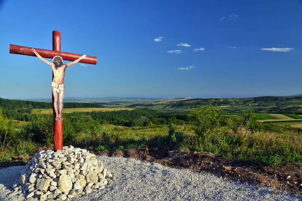 Święty Krzyż Jezusem Chrystusem Natura Tle — Zdjęcie stockowe