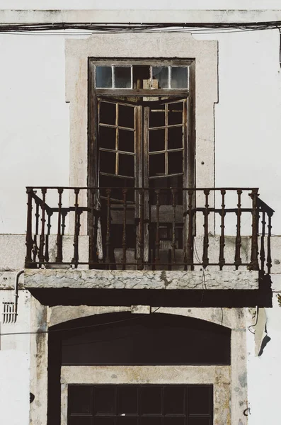 Close Seup Old Building Front Balcony Lisbon Architecture Portugal — стоковое фото