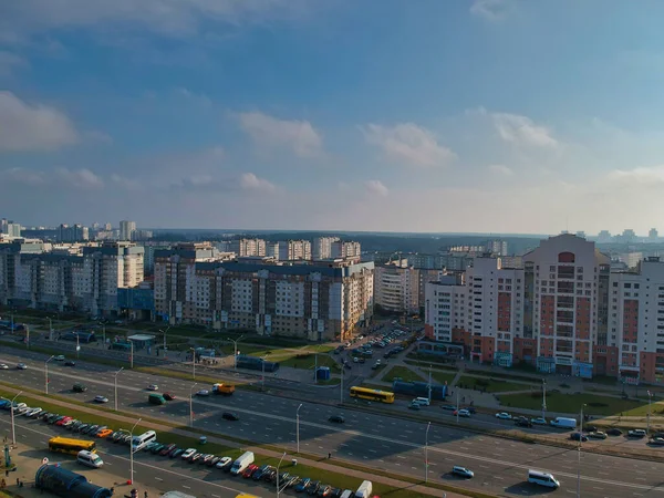 Une Vue Angle Élevé Des Bâtiments Minsk Biélorussie Par Une — Photo