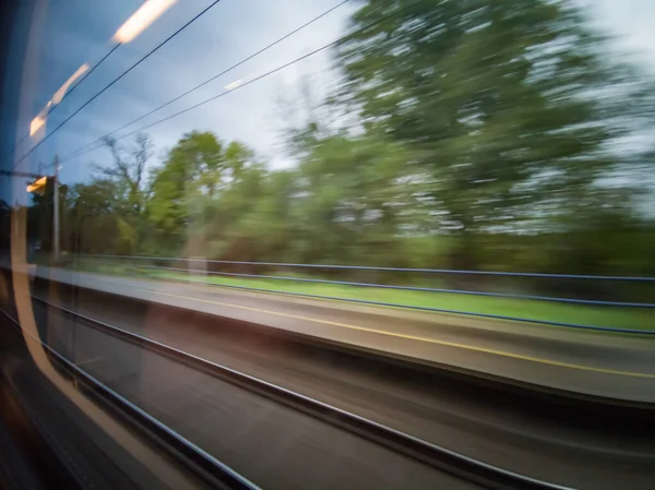 Une Vue Imprenable Sur Paysage Forestier Depuis Une Fenêtre Train — Photo