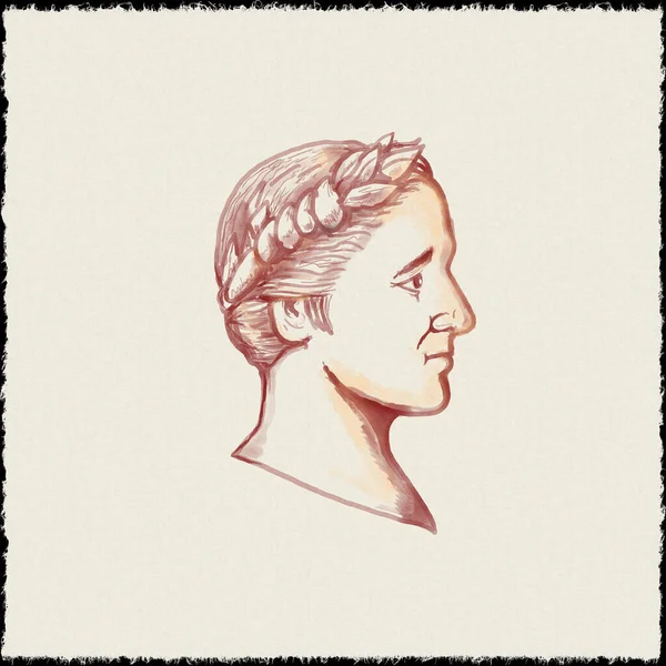 古代ギリシャの男の髪型の肖像画は グランジーダークフレームとキャンバスに描かれています — ストック写真
