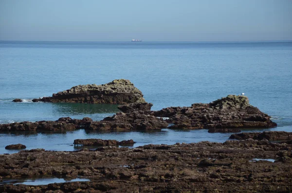 Tiro Perto Maré Baixa Costa Biarritz Baía Biscaia França — Fotografia de Stock