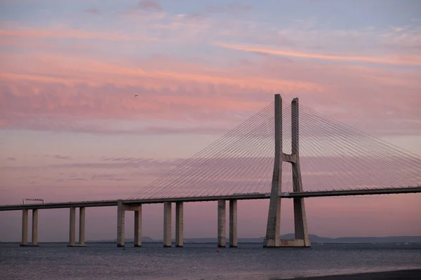 Piękny Most Vasco Gama Rzece Tagus Lizbonie Portugalia — Zdjęcie stockowe