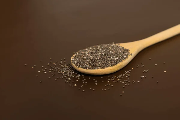 High Angle Shot Wooden Spoon Filled Chia Seeds — Stock Photo, Image