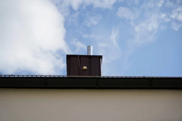 Closeup Chimney Top Roof House Sunny Day — Stock Photo, Image