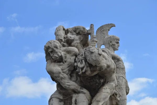 Großaufnahme Einer Skulptur Auf Der Brücke Ponte Vittorio Emanuele Rom — Stockfoto