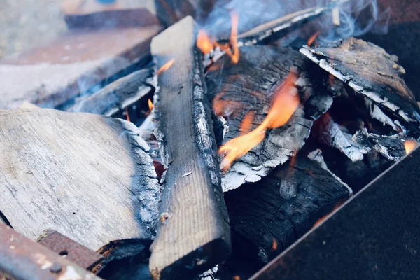 Izgarada Yakılacak Odunların Yakın Çekimi — Stok fotoğraf