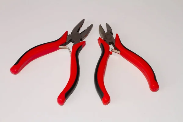 Closeup Shot Two Red Precision Cutter Pliers Isolated White Background — Stock Photo, Image