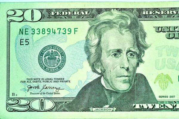 Uma Fotografia Panorâmica Uma Nota Vinte Dólares Isolada Num Fundo — Fotografia de Stock