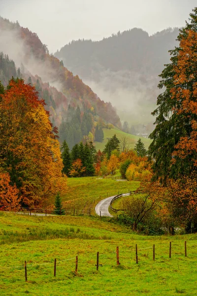 Uma Paisagem Com Uma Pequena Estrada Para Rancho — Fotografia de Stock