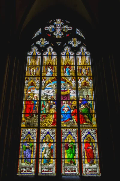 科隆大教堂 Cologne Cathedral 圣彼得大教堂 的玻璃杯 代表耶稣和先知的诞生 — 图库照片