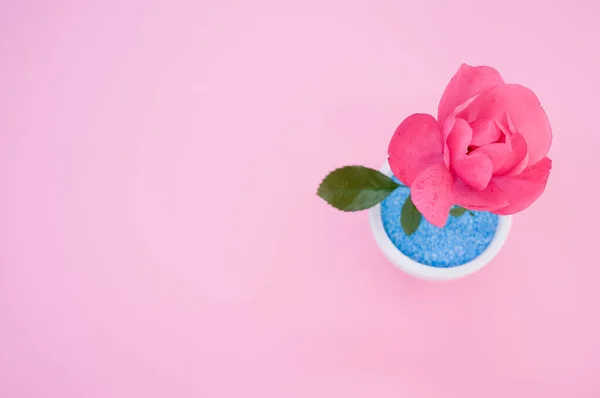 Een Bovenaanzicht Van Een Decoratieve Kunstmatige Roze Roos Een Pot — Stockfoto