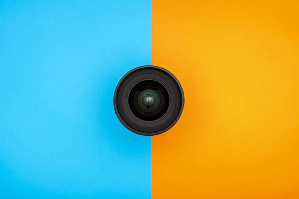 Top View Lens Blue Orange Background — Stock Photo, Image