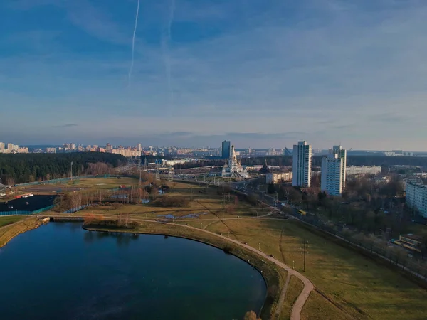 Une Vue Aérienne Minsk Biélorussie Par Une Journée Nuageuse Été — Photo