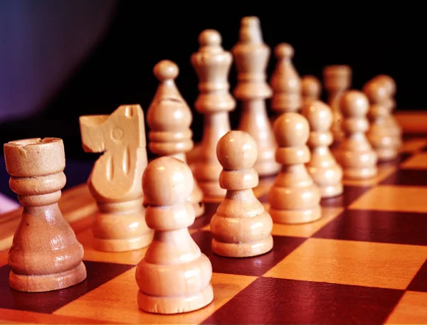 Selective Focus Shot Wooden Chess Pieces — Stock Photo, Image