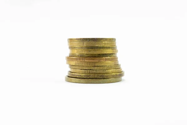 Ein Stapel Gelber Münzen Isoliert Auf Weißem Hintergrund — Stockfoto