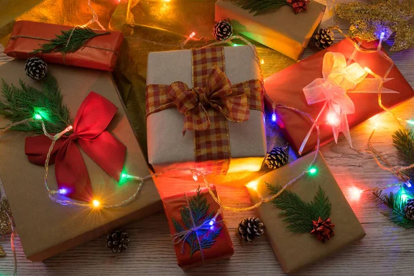 Una Caja Regalo Navidad Con Luces — Foto de Stock