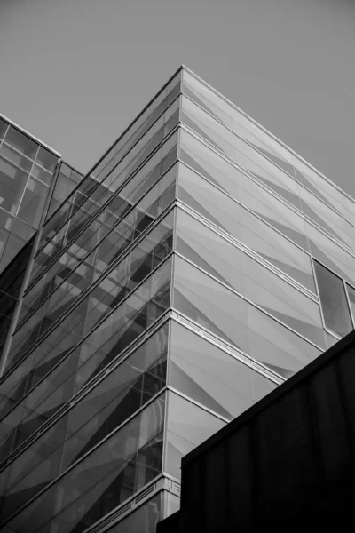 Graustufenaufnahme Eines Modernen Gebäudes Mit Glaswänden Tag — Stockfoto