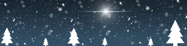 Панорамна Ілюстрація Падаючих Сніжинок Однією Яскравою Зіркою Сяє Посередині Над — стокове фото