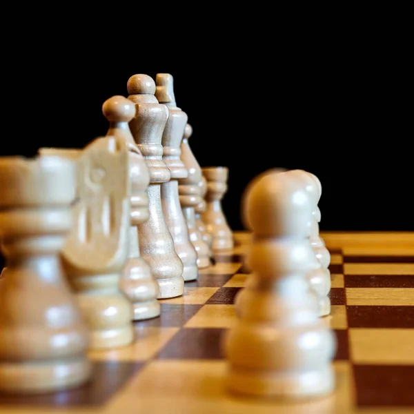 Selective Focus Shot Wooden Chess Pieces — Stock Photo, Image