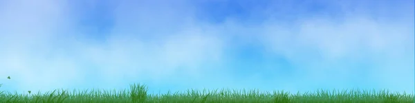 Panoramic Illustration Grass Line Blue Almost Cloudless Sky — Stock Photo, Image