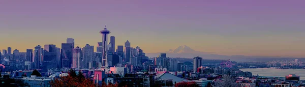 Vacker Panoramabild Över Seattle Skyline Vid Solnedgången — Stockfoto