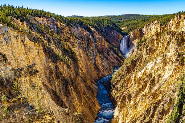 Het Beeld Een Uitzicht Canyon Waterval Uitgehouwen Door Yellowstone River — Stockfoto