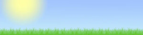 Panoramic Illustration Grass Line Simple Bright Sun Cloudless Sky — Stock Photo, Image