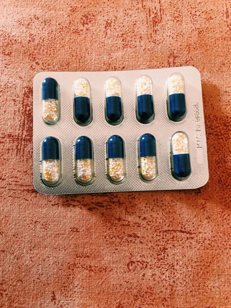 Top View Felvétel Gyógyszerkapszula Tabletták — Stock Fotó