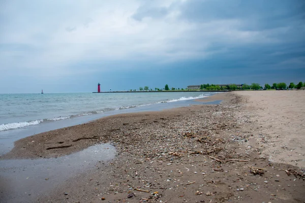 Närbild Sandstrand Molnig Dag — Stockfoto