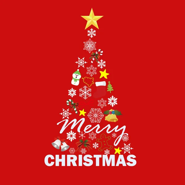 Иллюстрация Праздничной Елки Украшенной Красочными Орнаментами Текстом Merry Christmas Красном — стоковое фото