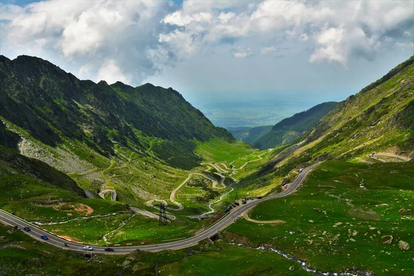 Strada Transfagarasana Dalle Montagne Fagaras Romania Colpo Aereo — Foto Stock