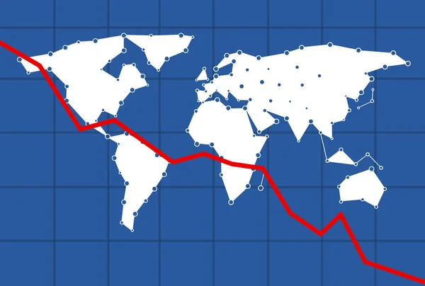 Dünya Haritasına Karşı Olumsuz Ekonomiyi Gösteren Kırmızı Bir Gösterge Çizgisi — Stok fotoğraf