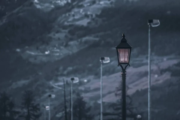 Вибірковий Фокус Знімка Вуличної Лампи Темному Фоні — стокове фото