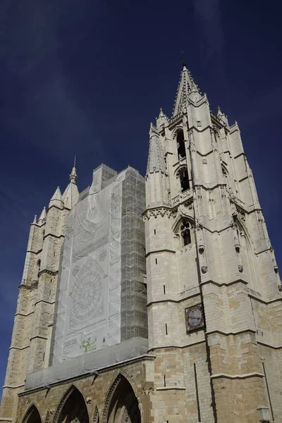 Een Lage Hoek Verticaal Shot Van Catedral Leon Spanje Een — Stockfoto
