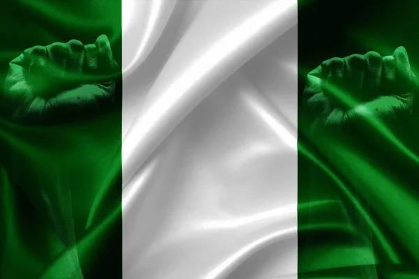 Nigeriaanse Vlag Met Twee Vuisten Groene Delen End Sars Concept — Stockfoto