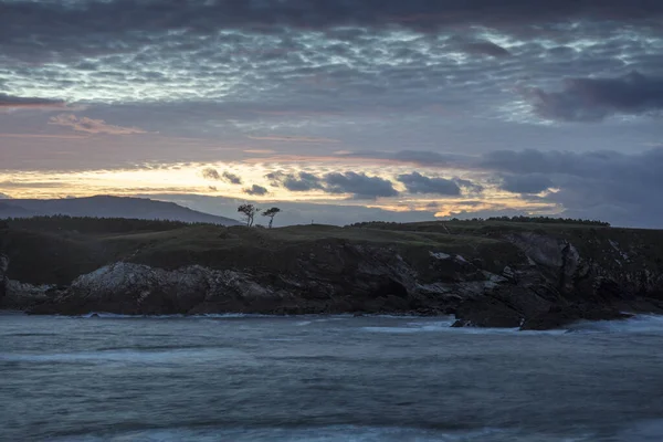 Zonsondergang Aan Kust Van Zee Ribadeo Galicië Spanje — Stockfoto