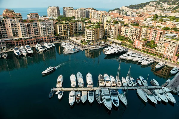 Vista Porto Fontvieille Dos Edifícios Altos Mônaco — Fotografia de Stock