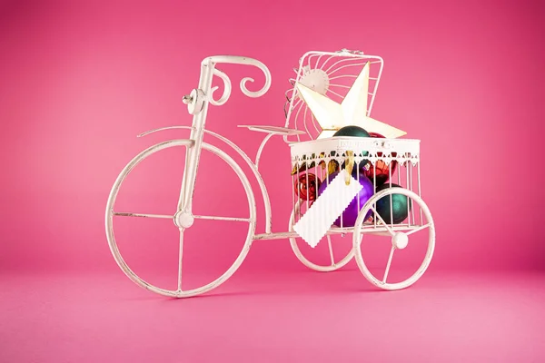 Closeup Shot Metal Bicycle Christmas Toys — Stock Photo, Image