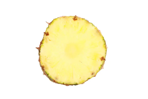 Une Seule Tranche Ananas Ronde Isolée Sur Fond Blanc — Photo