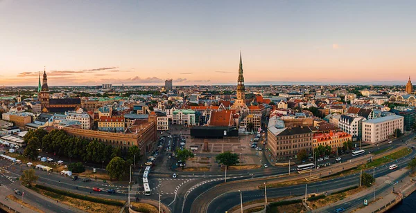 Panoramic Aerial Shot City Riga Latvia Baltic Sea Sunset — Stok fotoğraf